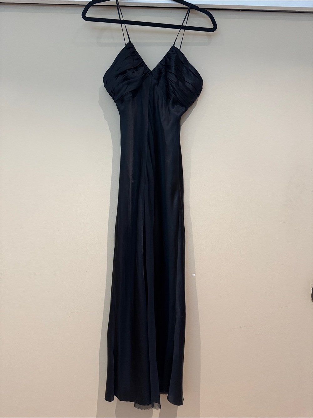 After Six Black Silk Spaghetti-Strap Evening Dress